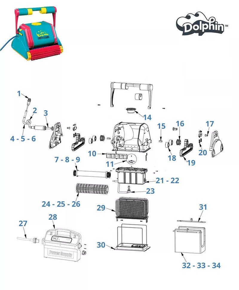 Náhradní díly na bazénový robot Dolphin D2001 - Chemie-bazen.cz