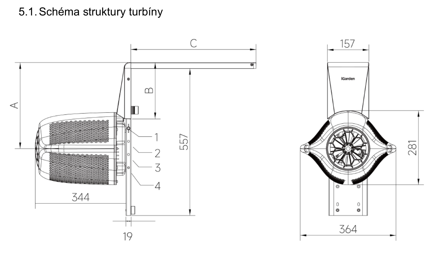 Fairland FREE JET – schéma struktury a rozměry turbíny 5.1