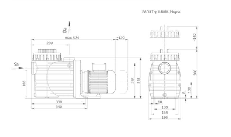 Bettar / BADU Top II – 400 V, 20 m³/h (570628B) – rozměry