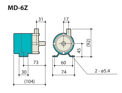 Odstředivé magnetické čerpadlo MD-6Z – rozměry